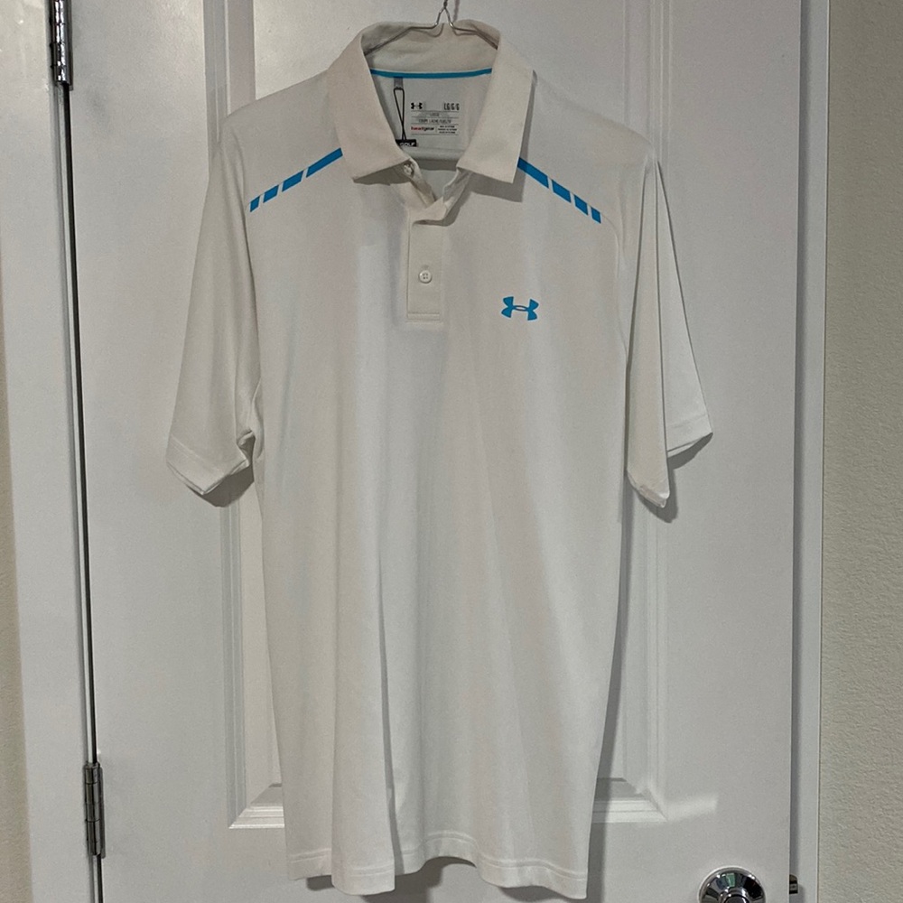 NWT - Mens Under Armour Coldblack Golf Polo - White & Blue Loose Fit